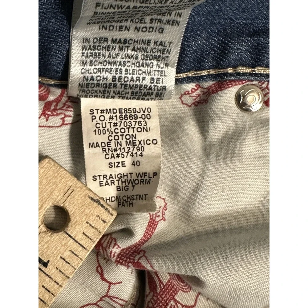 True Religion Straight Flap Old Multi Big T Distressed Blue Jeans Mens 40 X 34